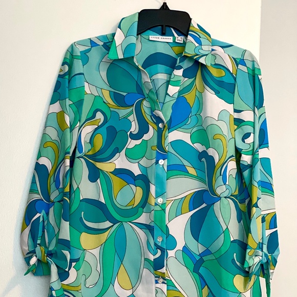 Susan Graver Regular Printed Button Front Top.Size XS - Picture 2 of 8